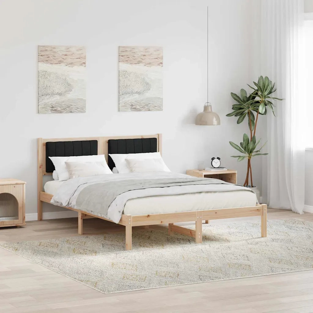 Letto matrimoniale | Letto per adulti | Letto con Testiera Rivestita Nero 135 x 190 cm Pino massello