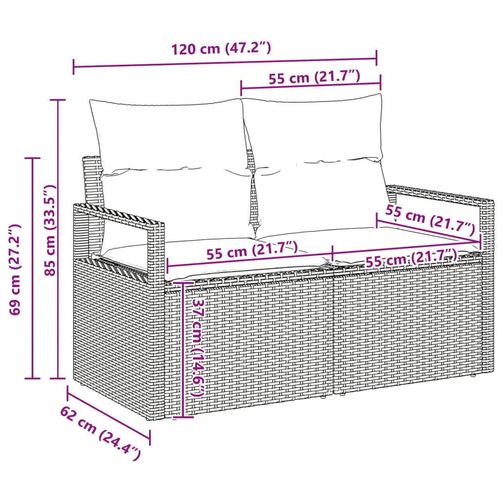 Set Divano da Giardino con cuscino 7 pcs Nero polyrattan 3355092