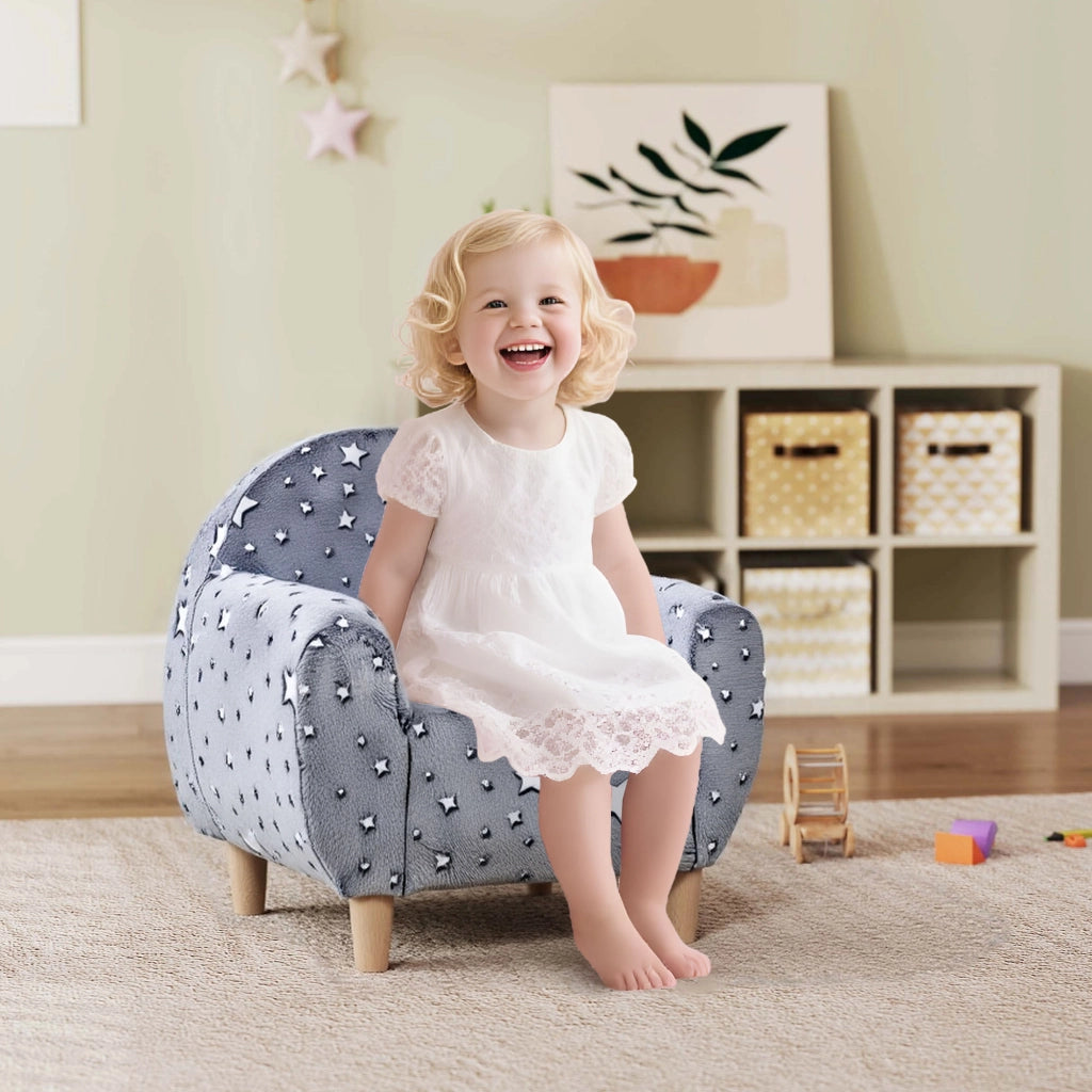 Poltrona per bambini ¨C Minimal ¨C grigio, velluto, con stelle fosforescenti