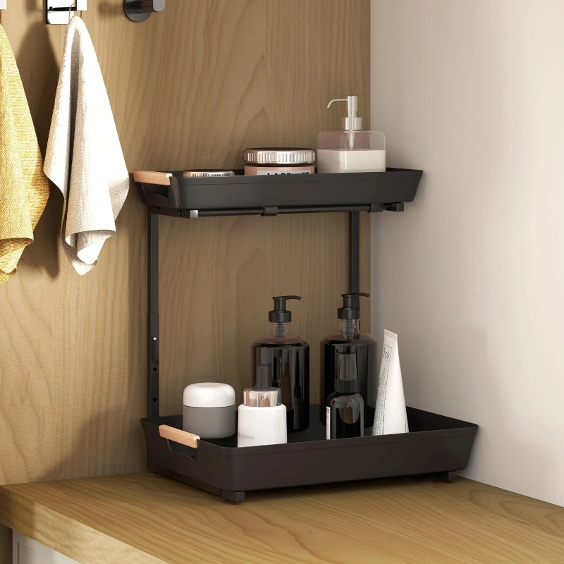 Scaffale da cucina regolabile con 2 cestelli, 40 x 30 x 33,5-42 cm, nero