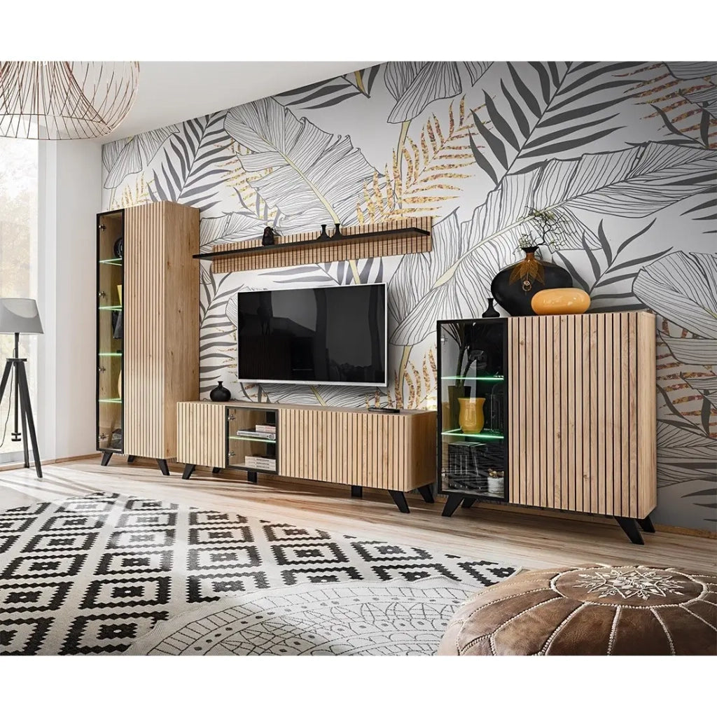 Scaffale da muro NIELSEN – 160 cm quercia e nero – Design contemporaneo