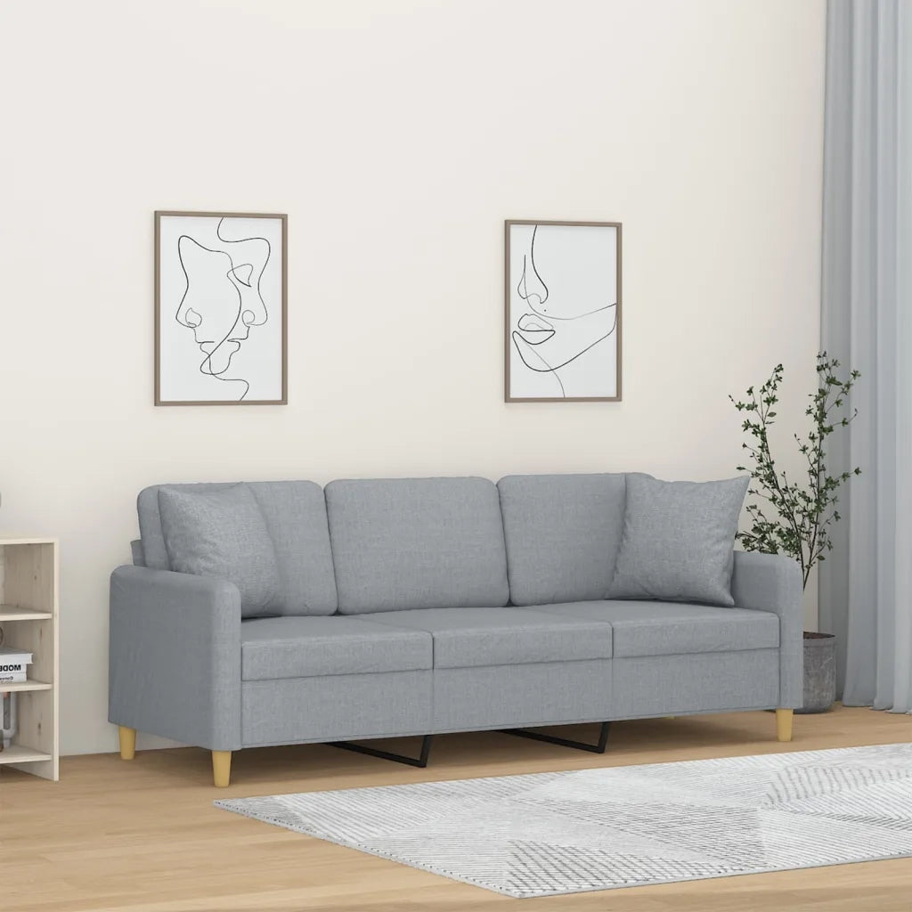 Divano a 3 Posti con Cuscini-Sofa 3 Posti con Cuscini Grigio Chiaro 180 cm in Tessuto 102724