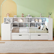 LETTO L-forma 90x200 cm Bianco con scrivania integrata e libreria