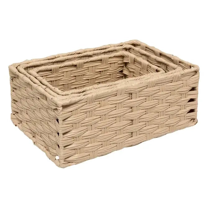 Set di 3 cesti alti beige cm 30x21x12h