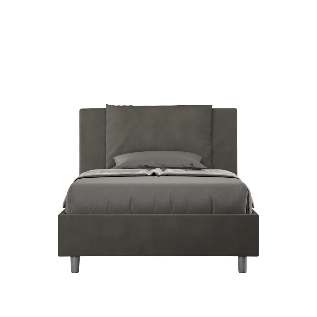 BS COM Letto una piazza e mezza senza rete imbottito 110x200 microfibra grigio