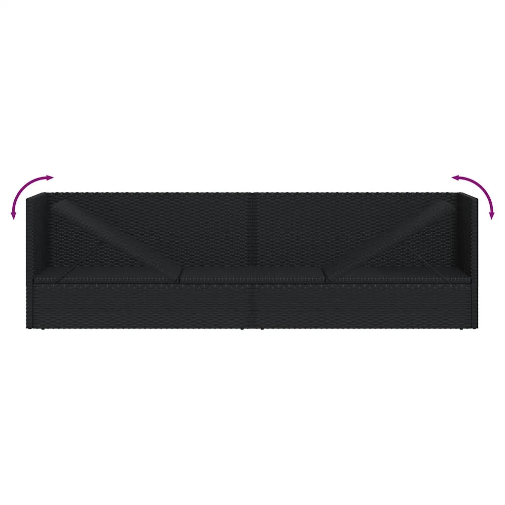 Lettino da Giardino con Cuscini in Polyrattan Nero 49391