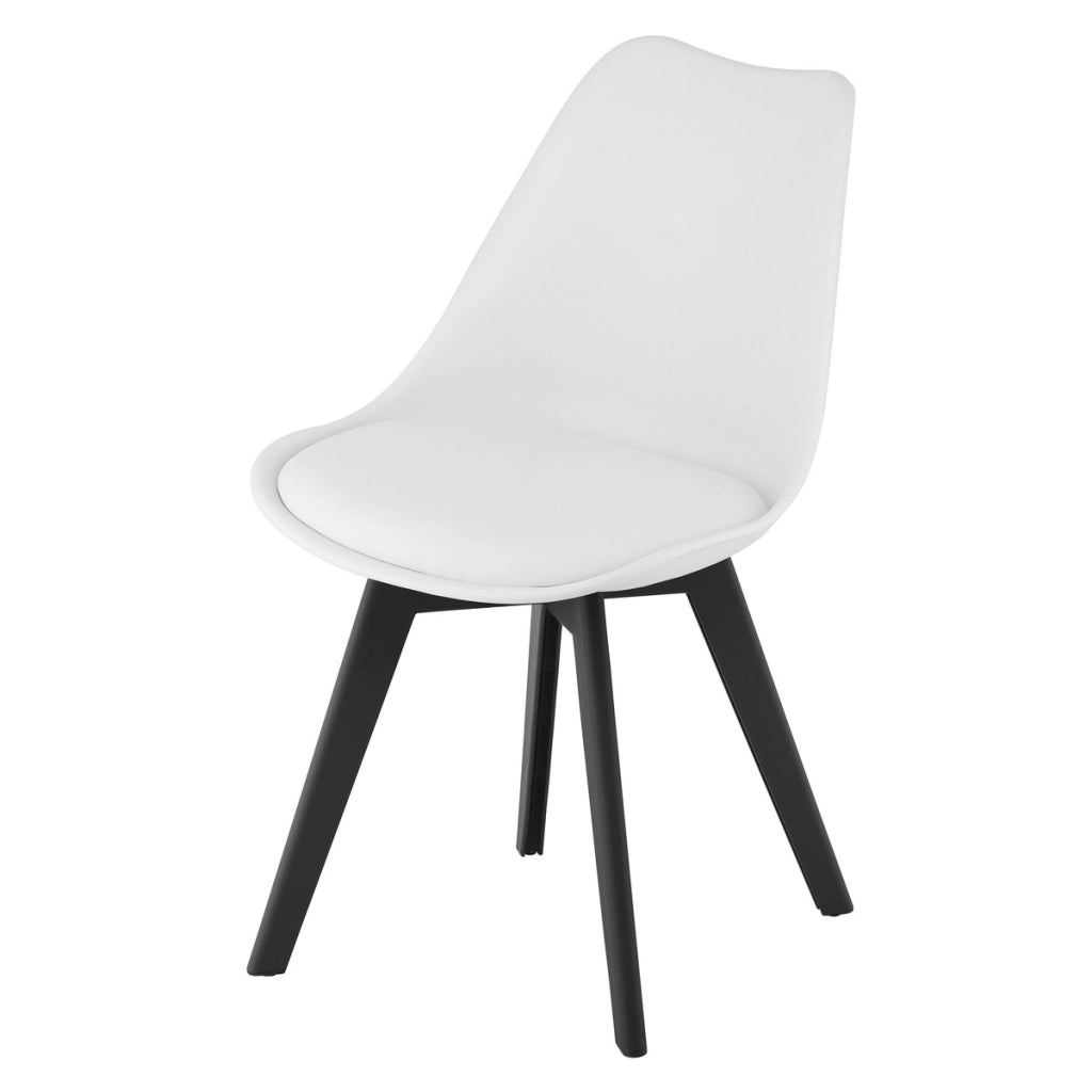Sedia di design Mark bianca con gambe nere e cuscino