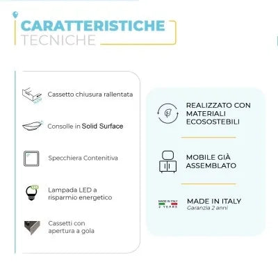 Mobile bagno sospeso 60 cm bianco opaco con lavabo e specchio contenitore Master