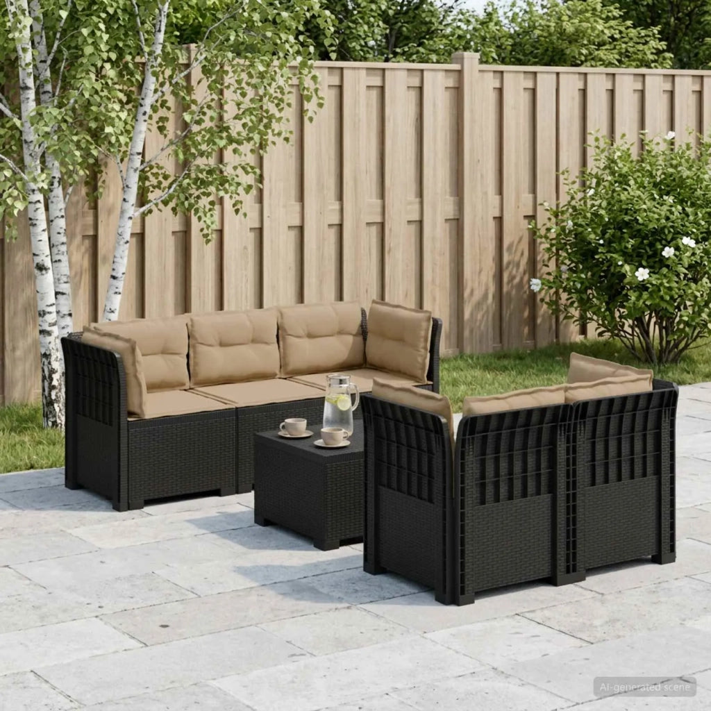Divano da Giardino 5 Posti con Cuscini Stile Rattan PP 3443908