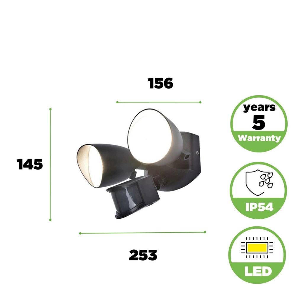 Applique esterna LED Lutec Shrimp nera sensori IP54