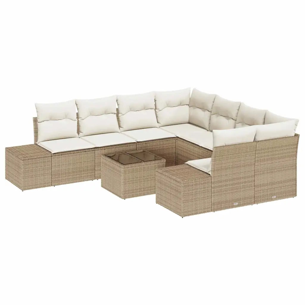 Set Divano da Giardino con cuscino 9 pcs Beige polyrattan 3347001