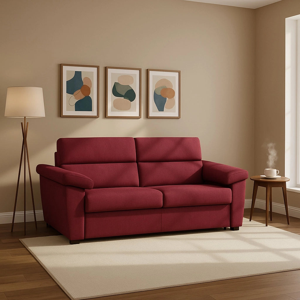 Seui, Divano Letto 2 Posti Sfoderabile Made in Italy, 185x95 cm Rosso