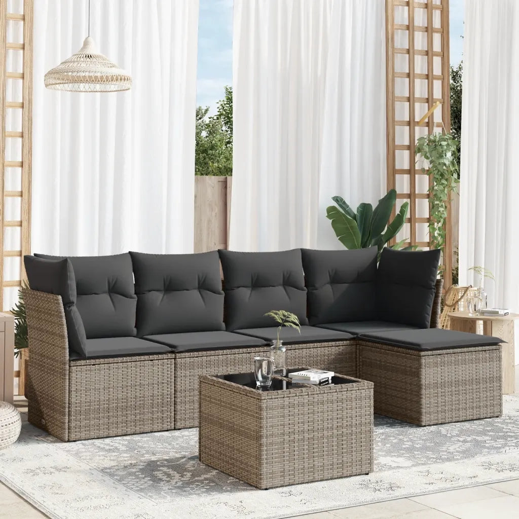 Set Divano da Giardino 6 pz con Cuscini Grigio in Polyrattan 3249409