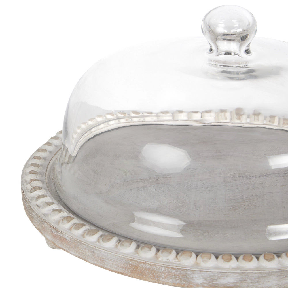 Alzata per torte con coperchio in legno di mango chiaro 29 x 29 x 16 cm Vassoio decorativo per torte Cupola pasticceria
