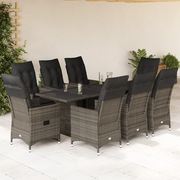 Set da Pranzo da Giardino 9 pz con Cuscini in Polyrattan Grigio 3276746