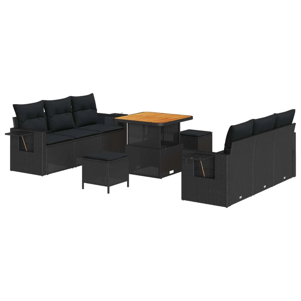 Set Divano da Giardino con cuscino con archiviazione 9 pcs Nero