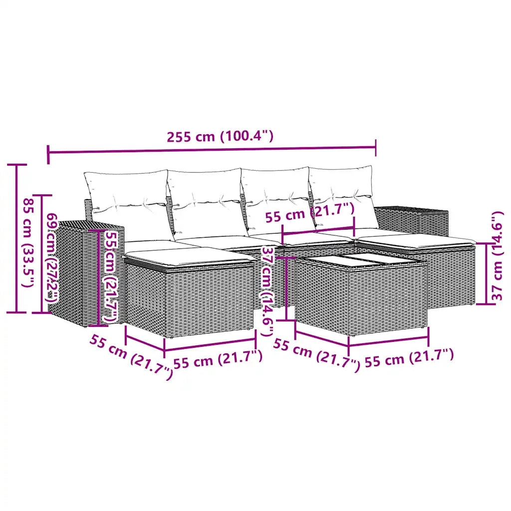 Set Divani da Giardino 7pz con Cuscini Grigio Chiaro Polyrattan 3222931