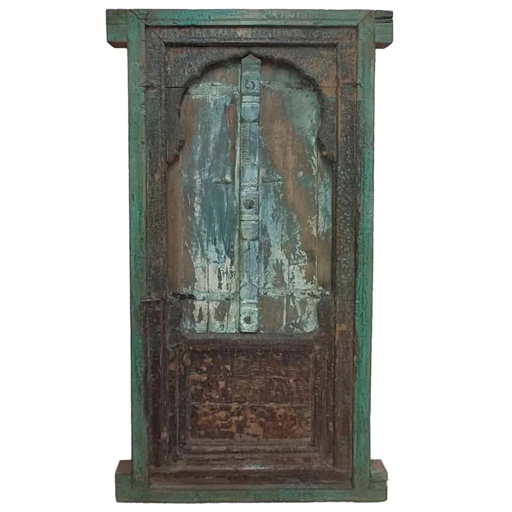 Finestra in legno con finitura artigianale blu, 80x10x153h cm