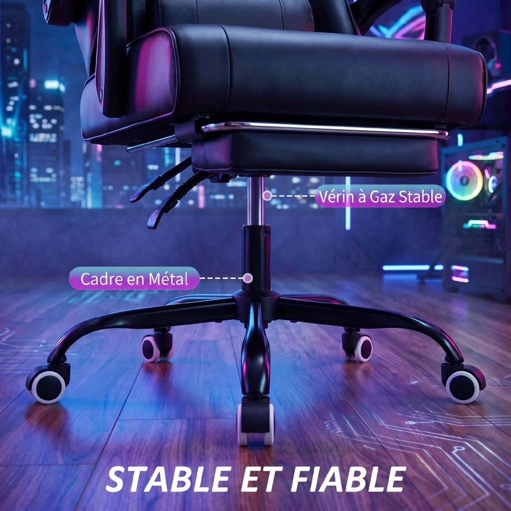 Poltrona da gaming ergonomica con massaggio lombare, schienale reclinabile, altezza regolabile ¨C zephmum ¨C nero