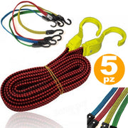 Trade Shop - Corda Elastica Con Ganci Per Bici, Moto, Auto 5 Pezzi Da 1,5 M X 2 Cm -