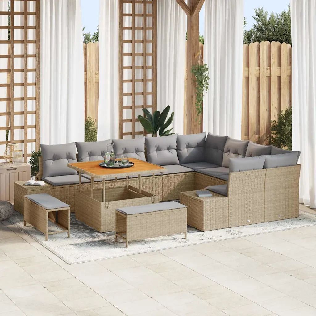Set Divano da Giardino con cuscino 12 pcs Beige polyrattan