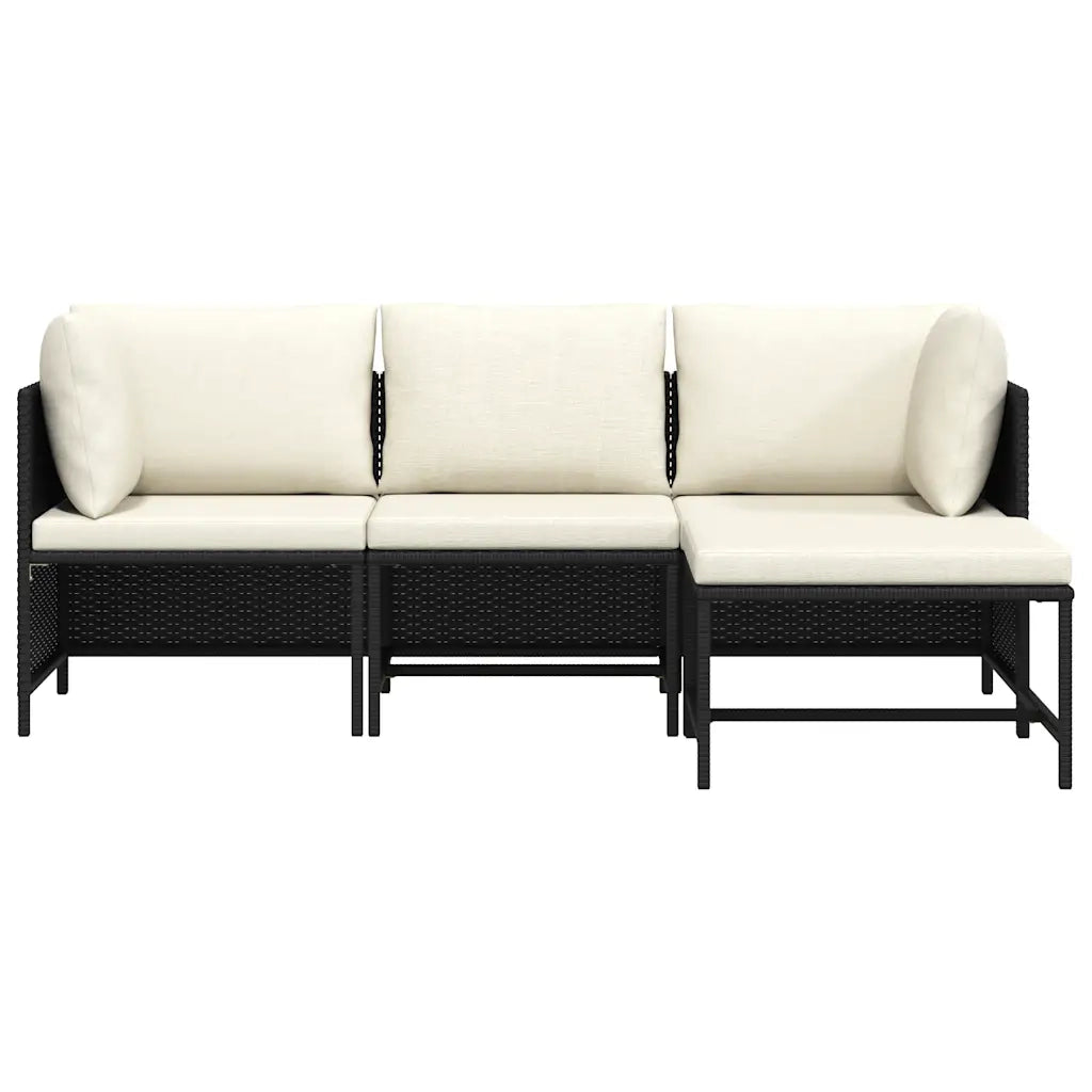 Set Divani da Giardino 4 pz con Cuscini in Polyrattan Nero 313516