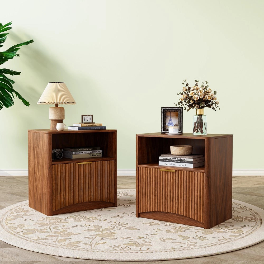 Comodino con Cassetto Aperto e Maniglie Dorate ¨C MINIMAL ¨C Effetto Noce
