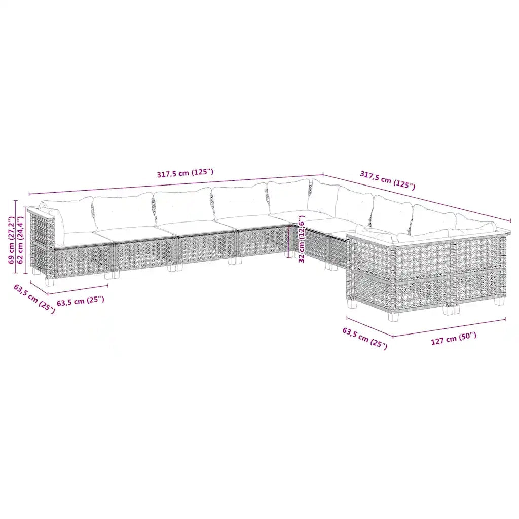 Set Divano da Giardino 10 pz con Cuscini Beige in Polyrattan 3262048