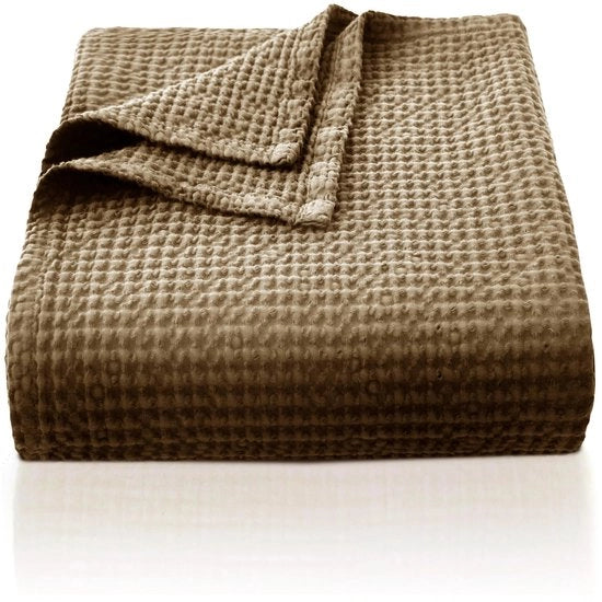 Deken 100% cotone 270 x 230 cm, morbido e respirante copriletto, tessuto a waffle leggero deken come copriletto per divano, deken morbido e accogliente per salotto, divano deken marrone.