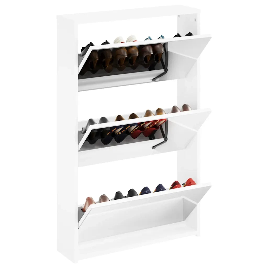 Scarpiera con 3 Ripiani e Specchio Bianco 63x17x102,5 cm 243048