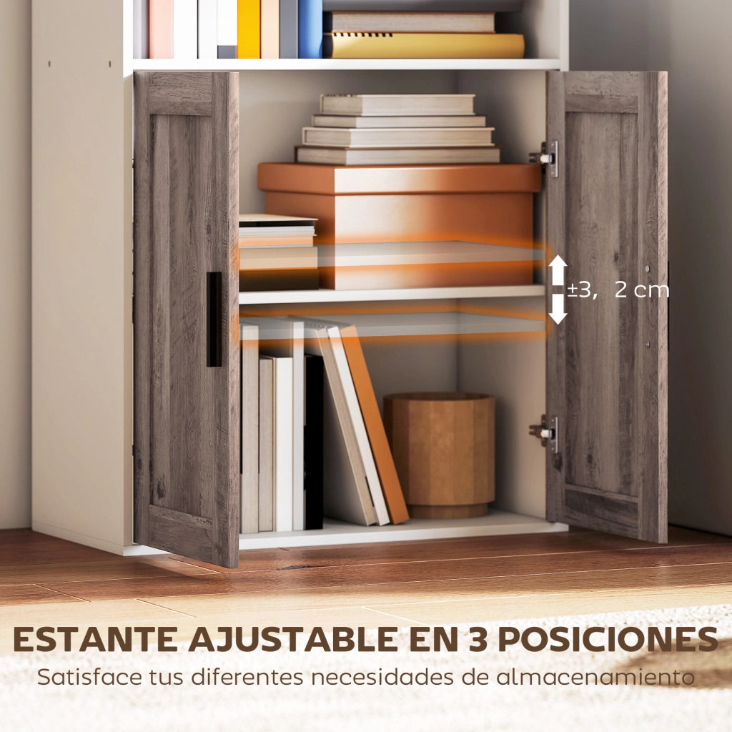 Libreria con Ante e Scaffale Aperto ¨C Minimal ¨C 60x30x149,5 cm Bianco e Marrone