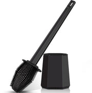 Spazzola per il water con supporto, set di supporti siliconici veloci da asciugare con fissaggio alla parete per bagno e toilette per ospiti (nero)