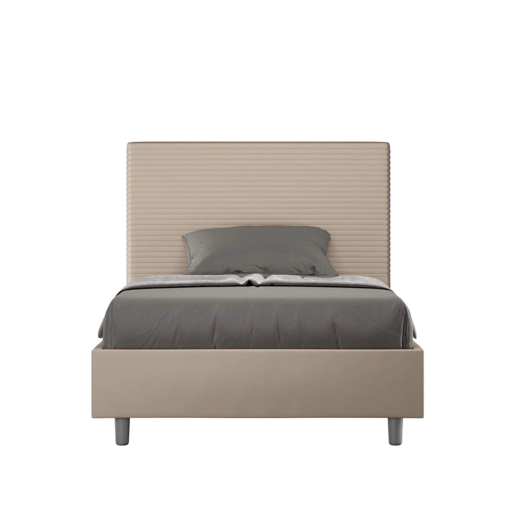 Letto una piazza e mezza contenitore imbottito 130x190 similpelle tortora Focus