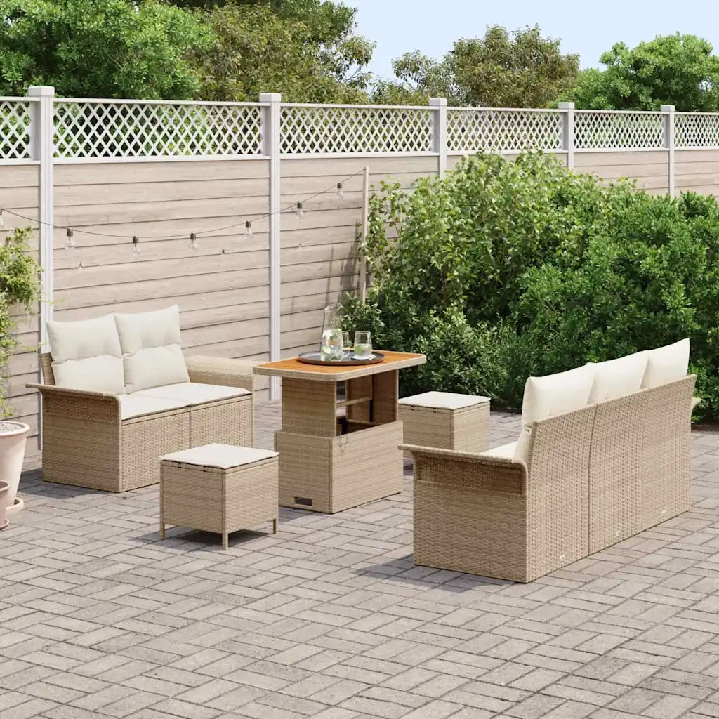 Set Divano da Giardino con cuscino 8 pcs Beige e Crema