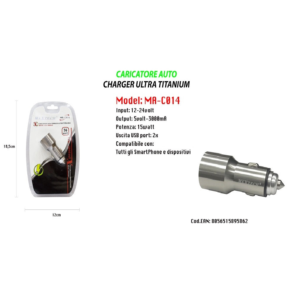Trade Shop - Caricatore Auto Portatile Per Smartphone Dispositivi 15w 12-24v Maxtech Ma-c014 -