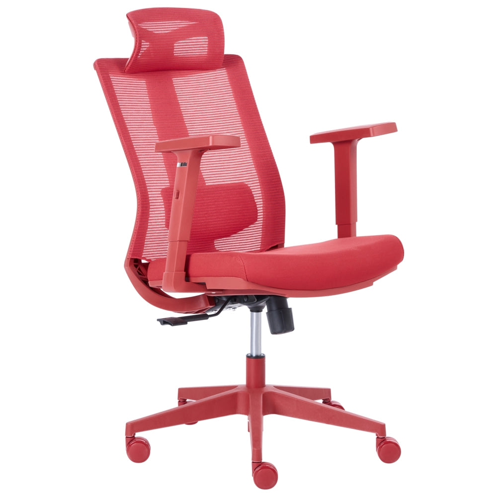 Sedia da ufficio in tessuto e rete rosso, schienale e braccioli regolabili, design moderno, per l'ufficio domestico
