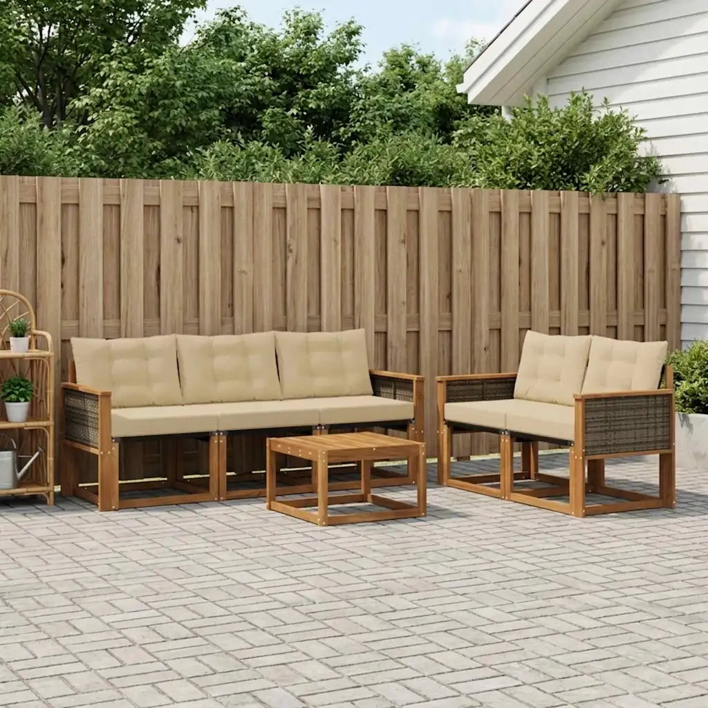 Set di divani da esterno con cuscino 6 pcs Naturale e Beige 3381773