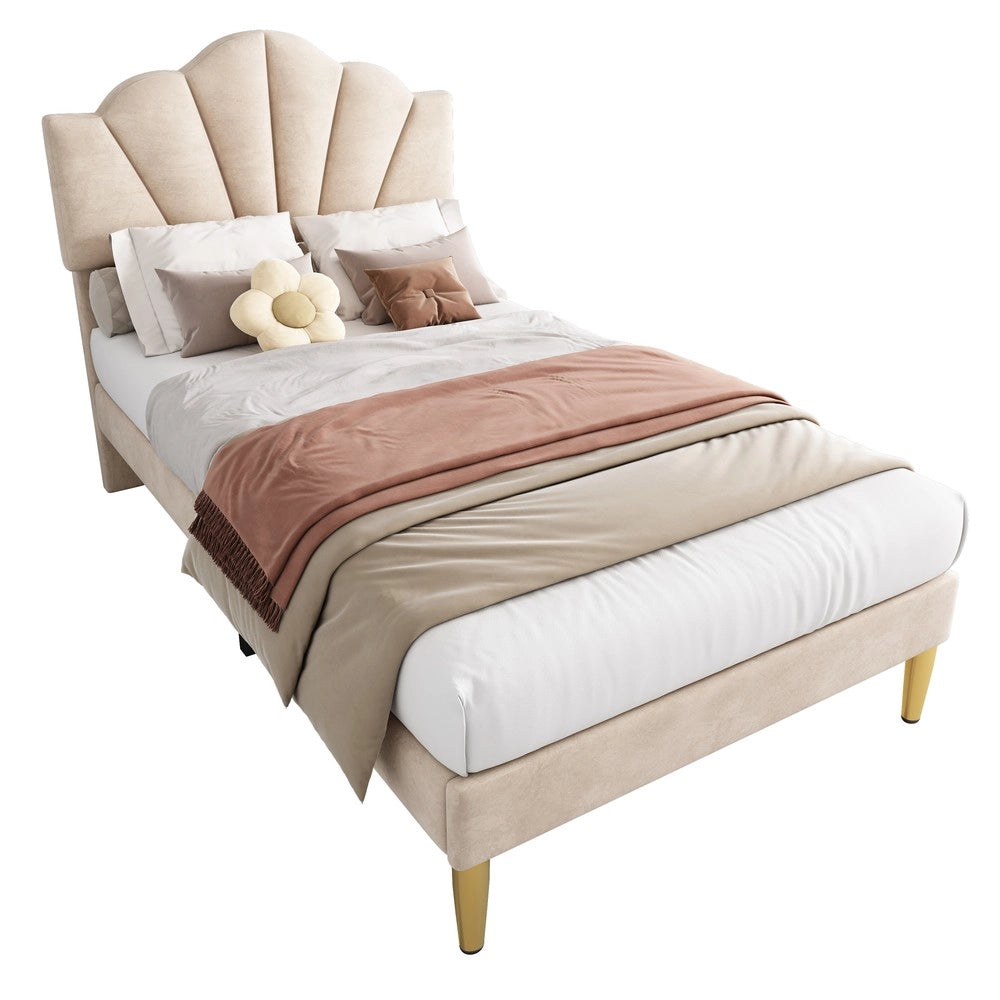 Letto Imbottito in Velluto con Testiera Regolabile ¨C MINIMAL ¨C 90x200, Beige