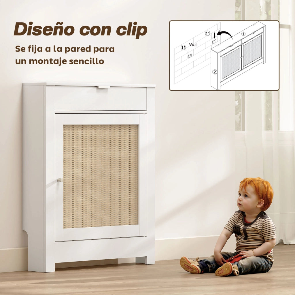 Copritermosifone con Anta e Rattan Design Boho ¨C Xylo ¨C Bianco