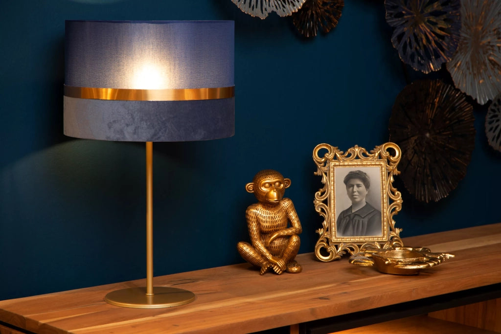 Lampada da tavolo in lino blu oro E27 Extravaganza Lucide