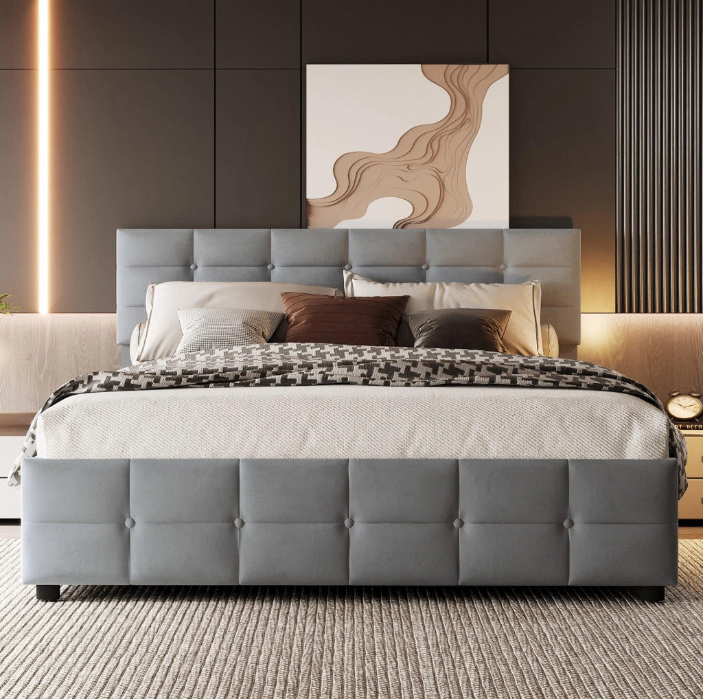 Letto matrimoniale imbottito 180x200 cm con contenitore idraulico; velluto grigio