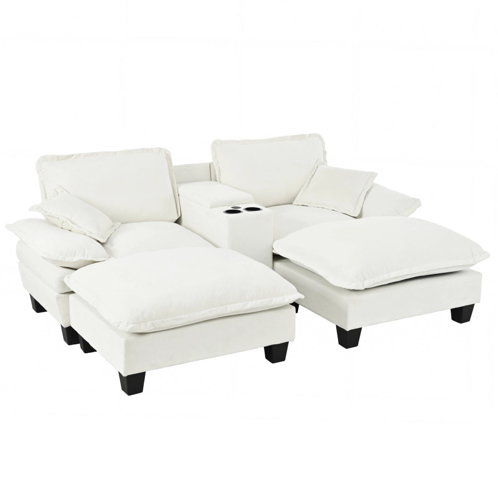Divano Angolare Modulare con Ottomane e Contenitore ¨C MINIMAL ¨C Chenille, Beige