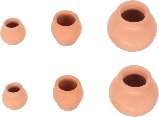 Set di terracotta miniatura, vaschetta in forma di anfora, confezione da 6 pezzi