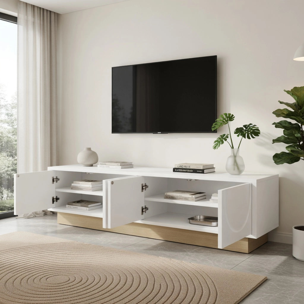 Cassettiera per TV bianca in MDF lunghezza 175 cm