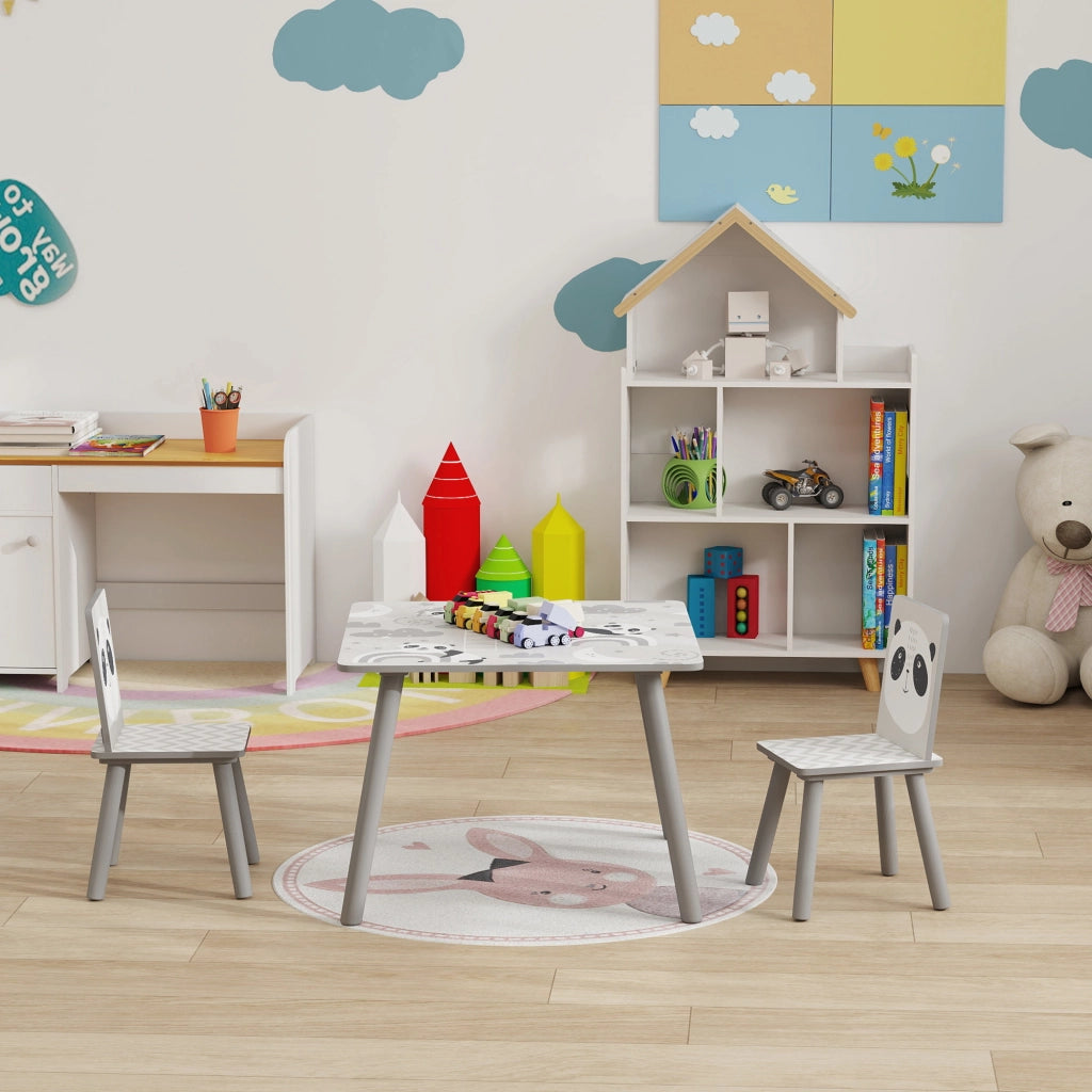 Set 2 Sedie e Tavolo Bambini ¨C Minimal ¨C Grigio e Bianco