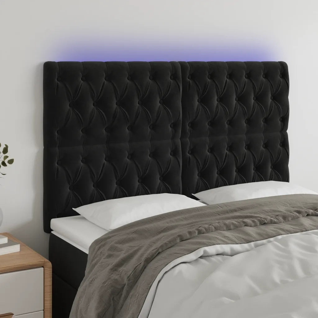 Testiera a LED-Testata con LED Nera 144x7x118/128 cm in Velluto