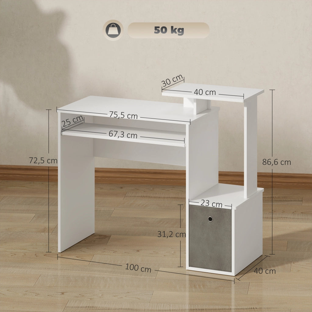 Scrivania per Computer con Ripiani e Cassetto ¨C Xylo ¨C Bianco Grigio