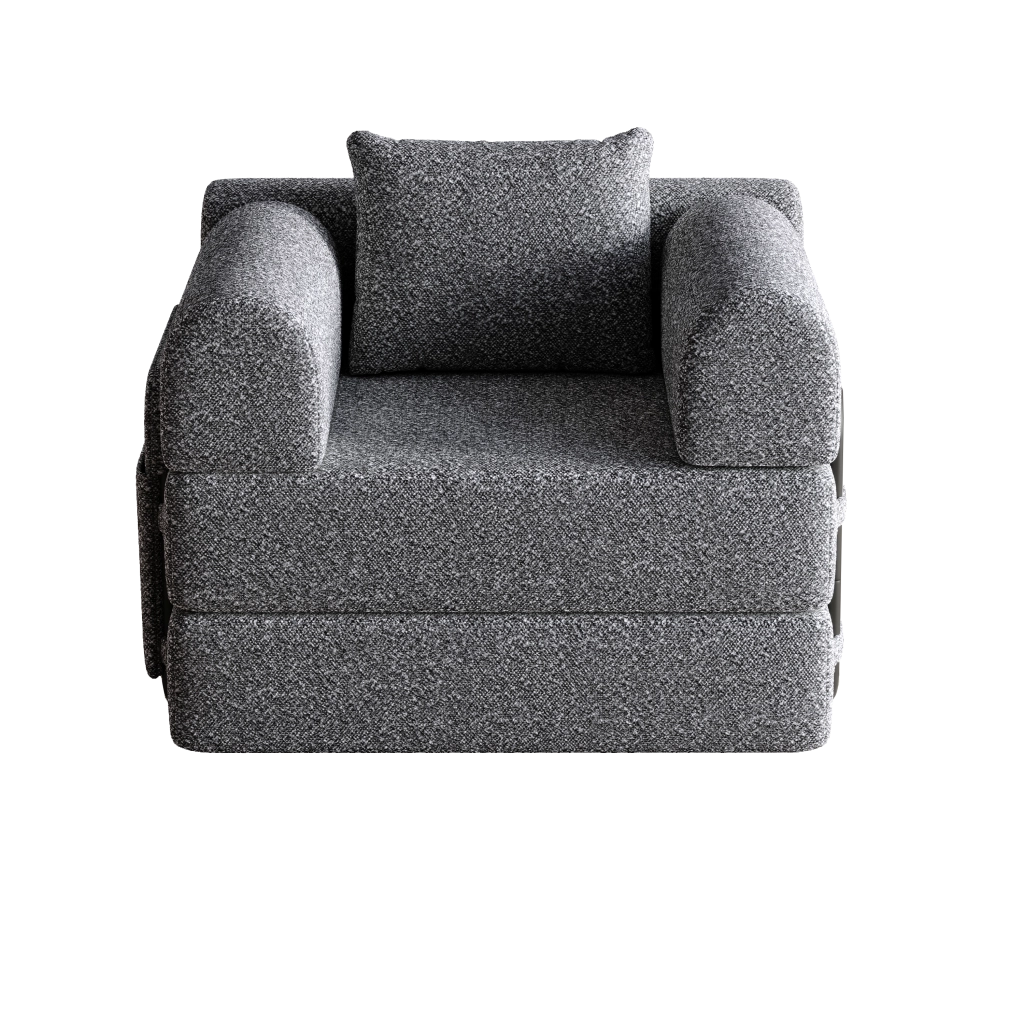 DIVANO LETTO 1 POSTO CHENILLE GRIGIO CON VANO BRACCIOLO