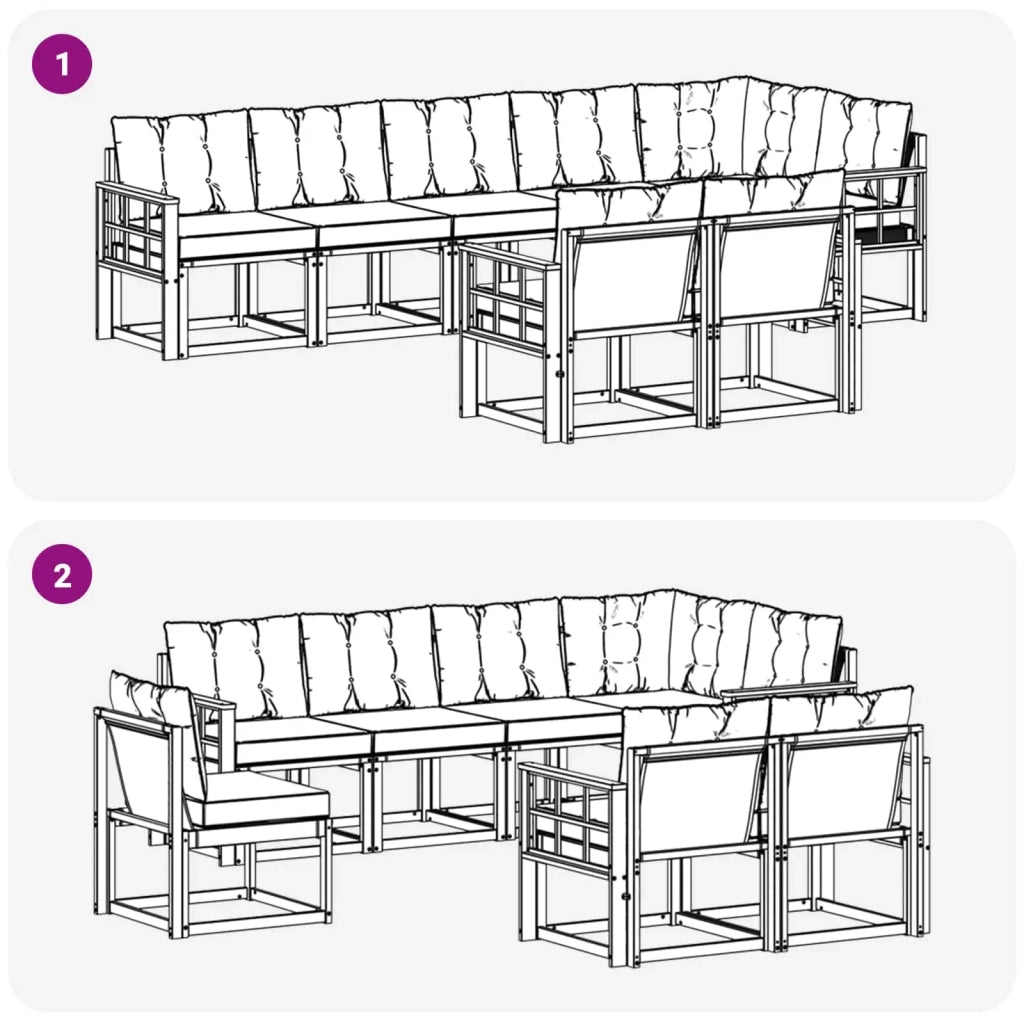 Set di divani da esterno 8 pz Bianco e Nero 3389602