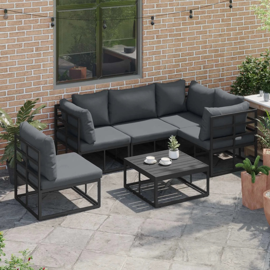 Set Divano da Giardino con cuscino 5 pcs Nero Alluminio 3378866